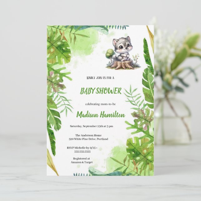 INVITACIÓN WOLF BABYSHOWER INVITATION (Anverso de pie)