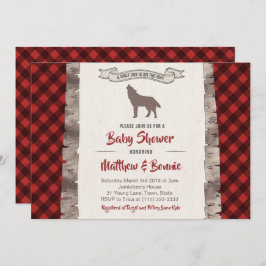 Invitación Wolf Cub Plaid Winter Forest Baby Shower For Boy