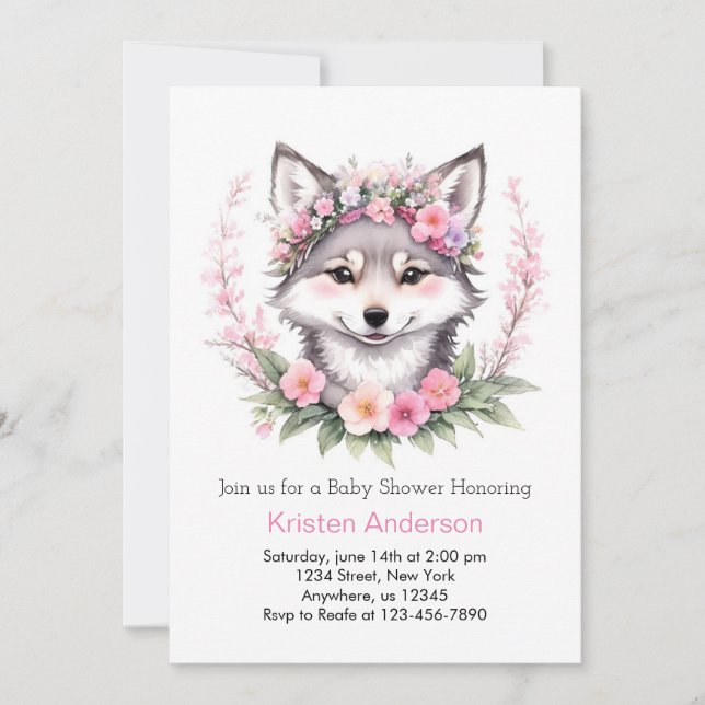 Invitación Wolf Dreamscape Chica rosa Baby Shower (Anverso)