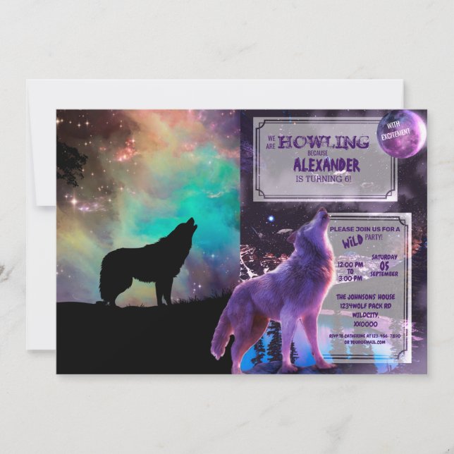 Invitación Wolf gritando en el universo (Anverso)