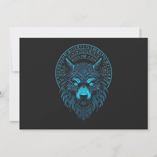 Invitación Wolf Mask Odin Runes Norse Compass Viking (Anverso)