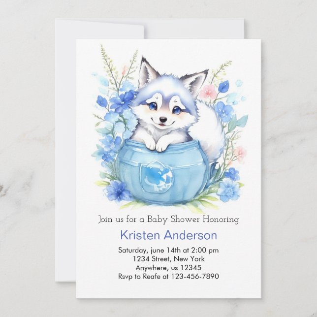 Invitación Wolf Personalizado Boy Baby Shower (Anverso)