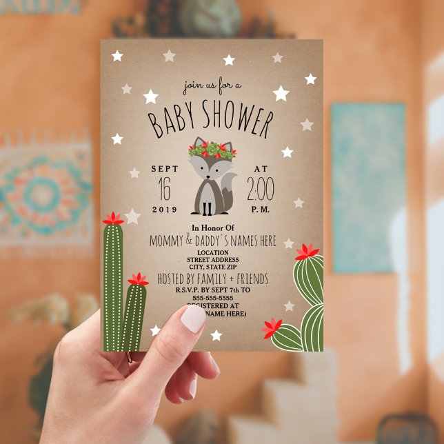 Invitación Wolf Pup Desert Stars Cactus Chica Baby Shower (Subido por el creador)
