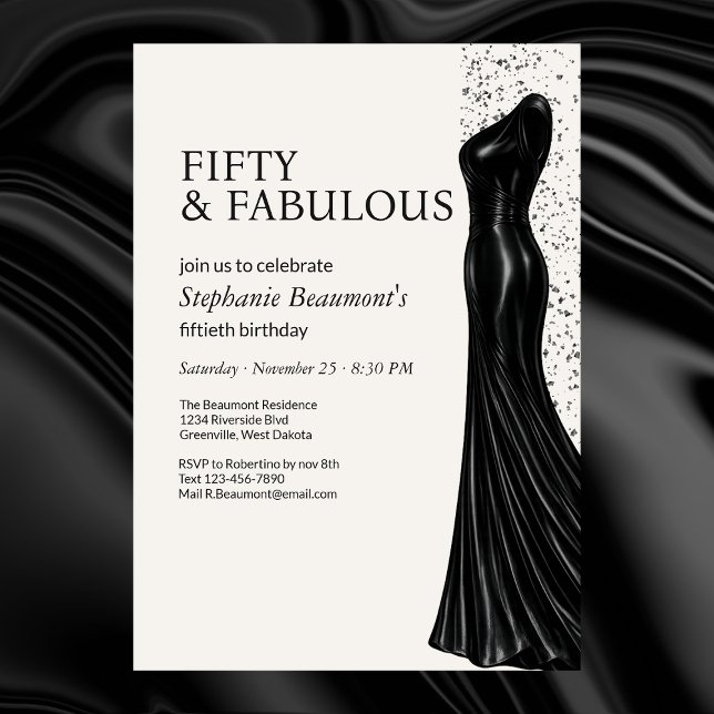 Invitación Woman Elegant Fabulous Black Dress 50th Birthday (Subido por el creador)