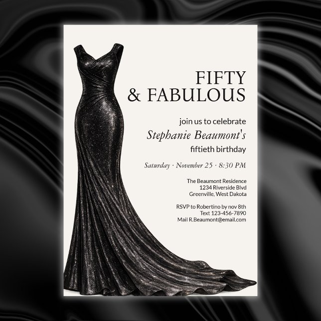 Invitación Woman Elegant Fabulous Black Dress 50th Birthday (Subido por el creador)