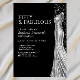 Invitación Woman Elegant Fabulous Silver Dress 50th Birthday