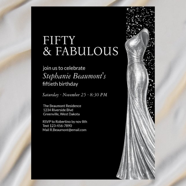 Invitación Woman Elegant Fabulous Silver Dress 50th Birthday (Subido por el creador)