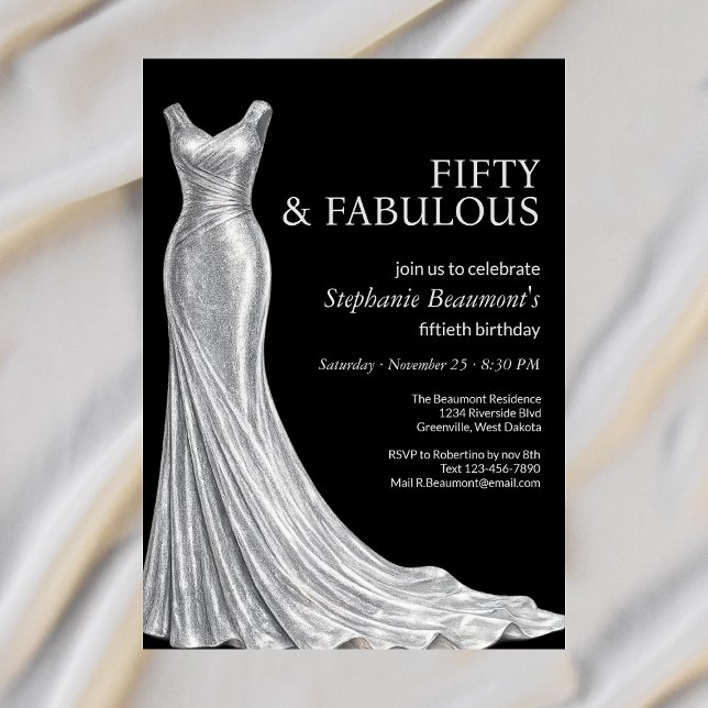 Invitación Woman Elegant Fabulous Silver Dress 50th Birthday (Subido por el creador)