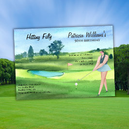 Invitación Woman Golf Player Hitting Fifty 50th Birthday