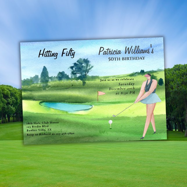 Invitación Woman Golf Player Hitting Fifty 50th Birthday (Subido por el creador)