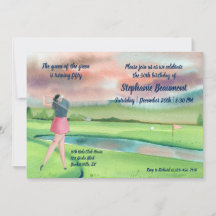 Woman Golf Player Swinging Fifties 50th Birthday
