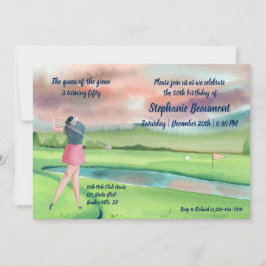 Invitación Woman Golf Player Swinging Fifties 50th Birthday