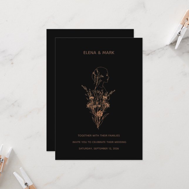 Invitación Woman Silhouette Wedding Invitation (Anverso/Reverso In Situ)