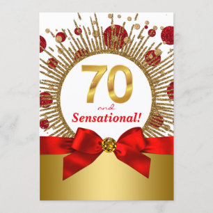Invitación Womans 70th Birthday Party Red and Gold