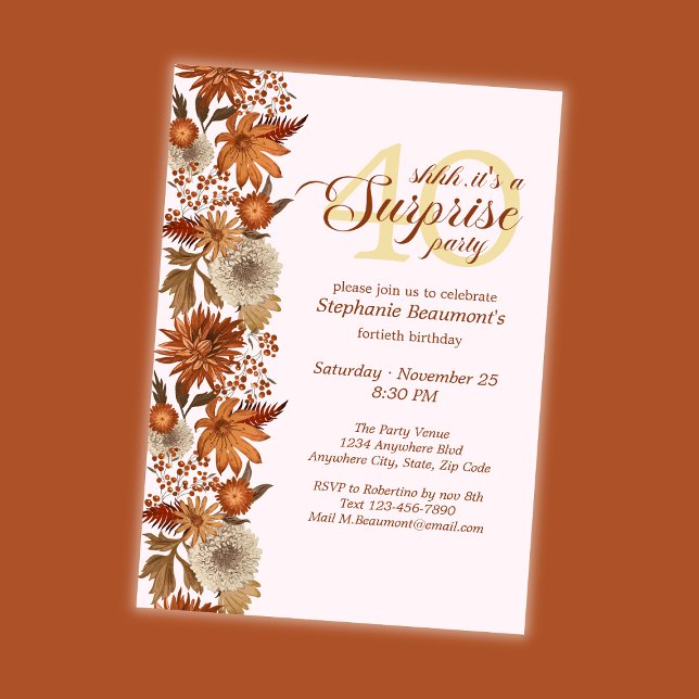 Invitación Woman's Autumn Flower Surprise 40th Birthday (Subido por el creador)