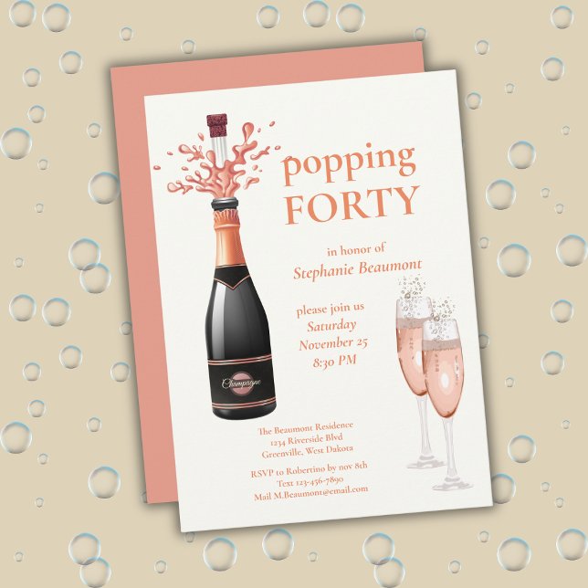 Invitación Woman's Funny Popping Champagne 40th Birthday (Subido por el creador)