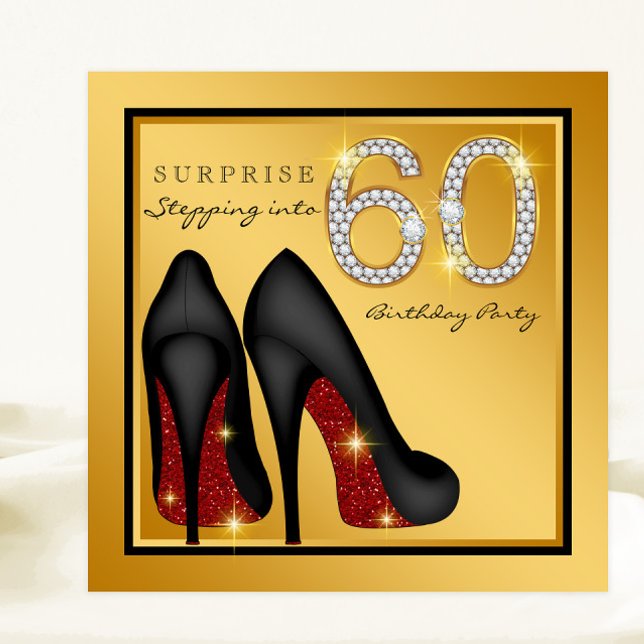 Invitación Womans Red Black Gold Sorpresa 60 cumpleaños (Subido por el creador)