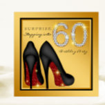 Invitación Womans Red Black Gold Sorpresa 60 cumpleaños<br><div class="desc">Magnífico zapato de tacón rojo negro y dorado sorpresa 60 cumpleaños invitación a fiesta. Esta elegante invitación a la fiesta de cumpleaños número 60 de color rojo negro y dorado es fácilmente personalizada para su evento.</div>