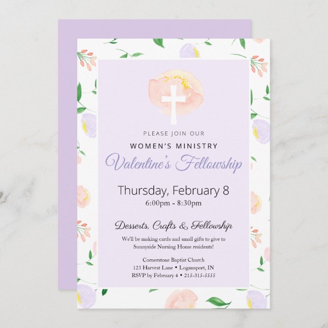 Invitación Women's Ministry Valentine's Fellowship Invitation (Anverso / Reverso)