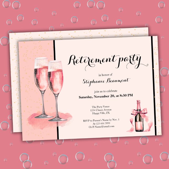 Invitación Women's Retirement Pink Cream Champagne  (Subido por el creador)