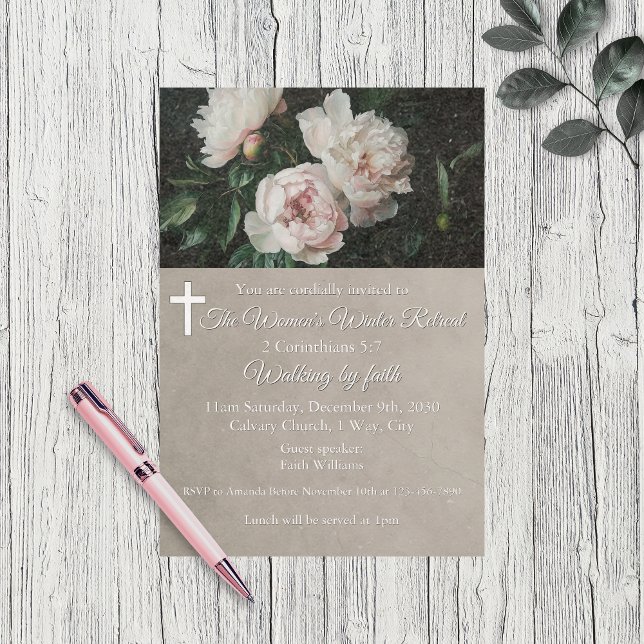 Invitación Women's Winter Retreat Beige Floral Church (Subido por el creador)