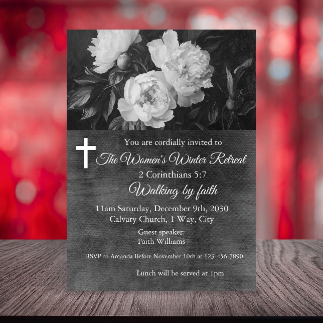 Invitación Women's Winter Retreat Black Floral Church (Subido por el creador)