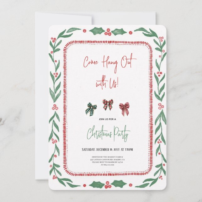 Invitación wonderful green and red christmas party invitation (Anverso)
