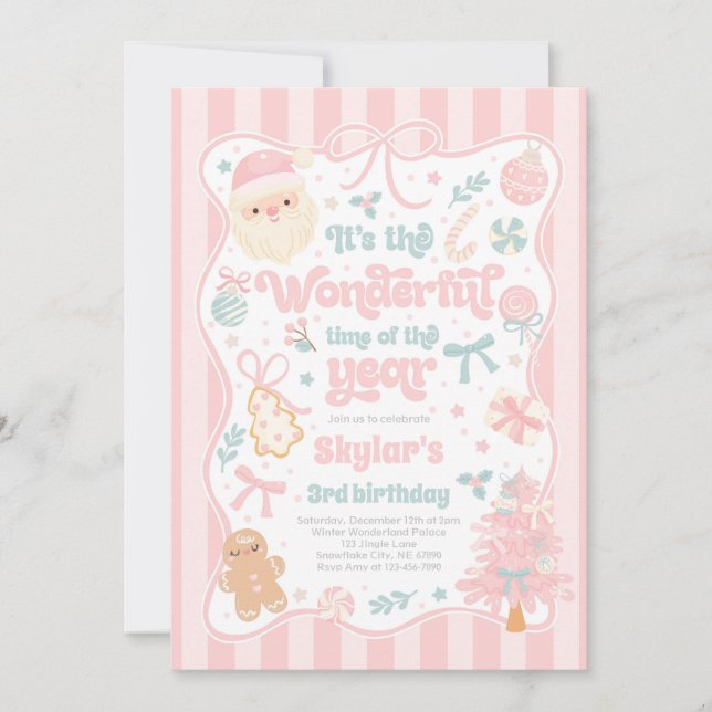 Invitación Wonderful Time Of The Year Christmas Bow Birthday (Anverso)