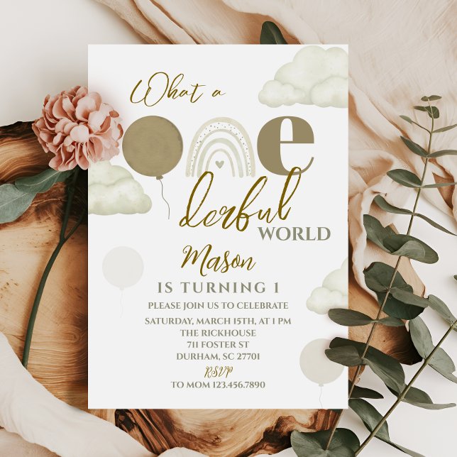 Invitación Wonderful World Neutral First Birthday Invitation (Subido por el creador)
