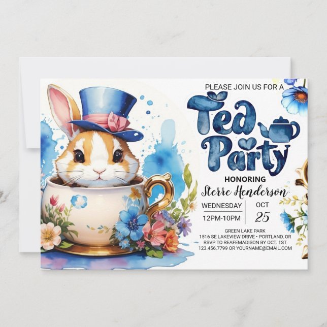 Invitación Wonderland Adventure Tea Fiesta Baby Shower (Anverso)