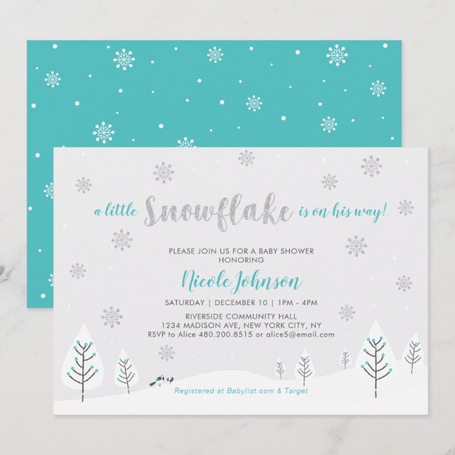 Invitación Wonderland Boy Baby Shower, niño de invierno plate (Anverso / Reverso)