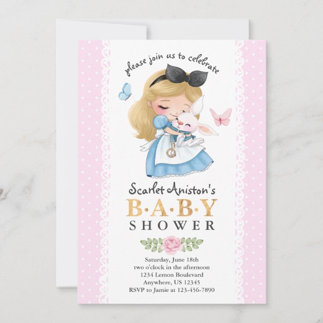 Invitación Wonderland Chica Baby Shower (Anverso)