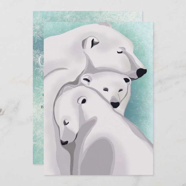 Invitación Wonderland de invierno de tres osos - Feliz Navida (Anverso / Reverso)