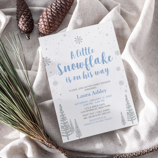 Invitación Wonderland de invierno plateado, boy Baby Shower/S (Subido por el creador)