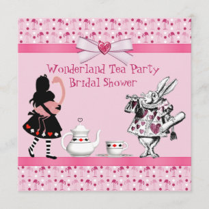 Invitación Wonderland Fiesta de té rosado flamencos ducha de 