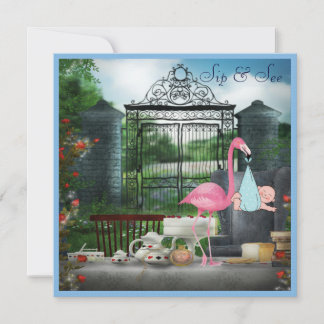 Invitación Wonderland Flamingo Sip & See Boy Baby Shower