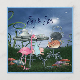 Invitación Wonderland Flamingo Sip & See Boy Baby Shower