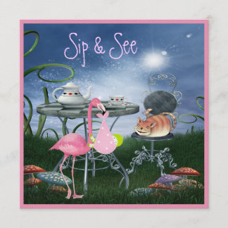 Invitación Wonderland Flamingo Sip & See Chica Baby Shower