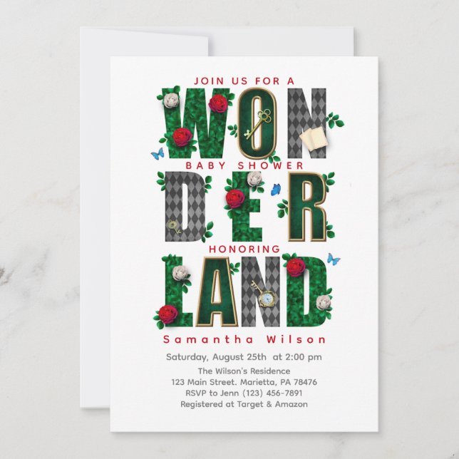 Invitación Wonderland I Tea Fiesta Baby Shower (Anverso)