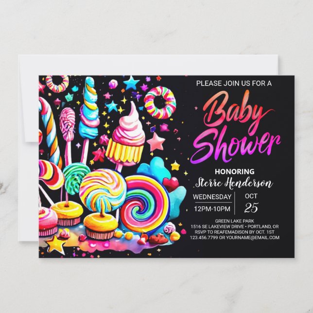 Invitación Wonderland Lollipop Baby Shower (Anverso)