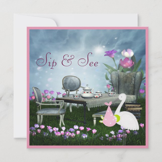 Invitación Wonderland Sip & See Baby Shower (Anverso)