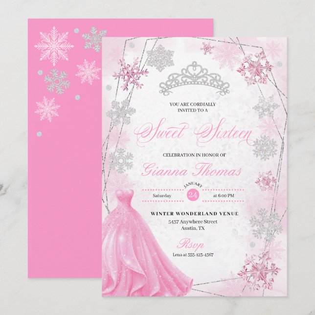 Invitación Wonderland Snowflake Sweet 16 (Anverso / Reverso)