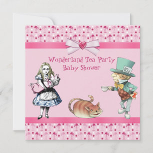 Invitación Wonderland Tea Fiesta Pink Flamingos Baby Shower