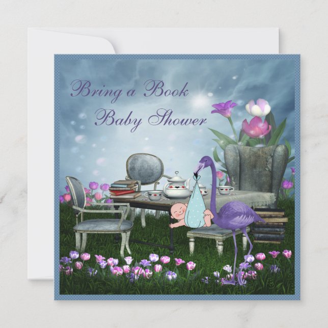 Invitación Wonderland Tea Fiesta trae un libro Baby Shower (Anverso)
