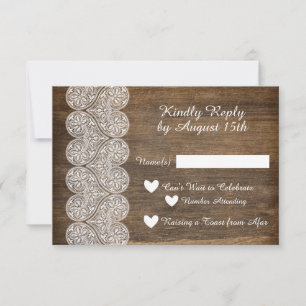 Invitación Wood and Lace RSVP para una boda rústica