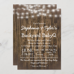 Invitación Wood BabyQ Backyard BBBBBQ Rustic Baby Shower
