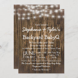 Invitación Wood BabyQ Backyard BBBBQ Bash Rustic Baby Shower