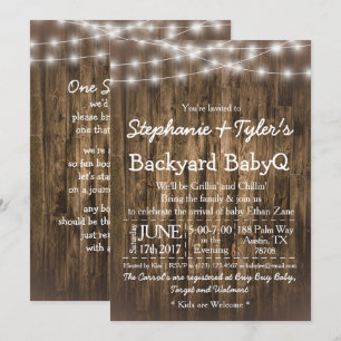 Invitación Wood BabyQ Backyard BBBBQ Bash Rustic Baby Shower