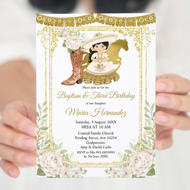 Invitación Wood Charro Baptismo Blanco y Tercer Cumpleaños (Subido por el creador)