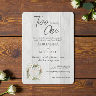 Invitación Wood Christian Two Become One Wedding